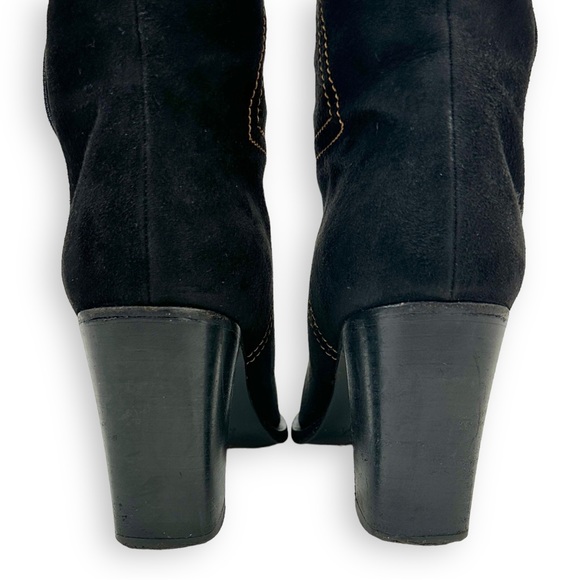 Bruno Magli Black Suede Orange Stitch Tall Block Heel Boots sz 36 - Picture 7 of 11